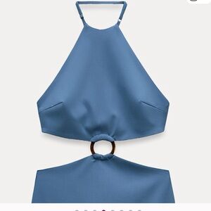 Zara Elegant Blue Halter Midi Dress